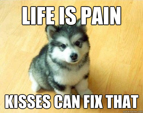 Life is pain kisses can fix that  Baby Courage Wolf