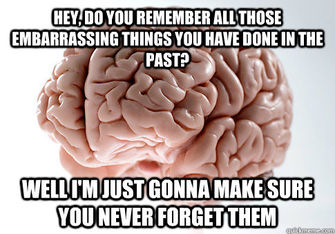 Hey, do you remember all those embarrassing things you have done in the past? Well I'm just gonna make sure you never forget them  Scumbag Brain