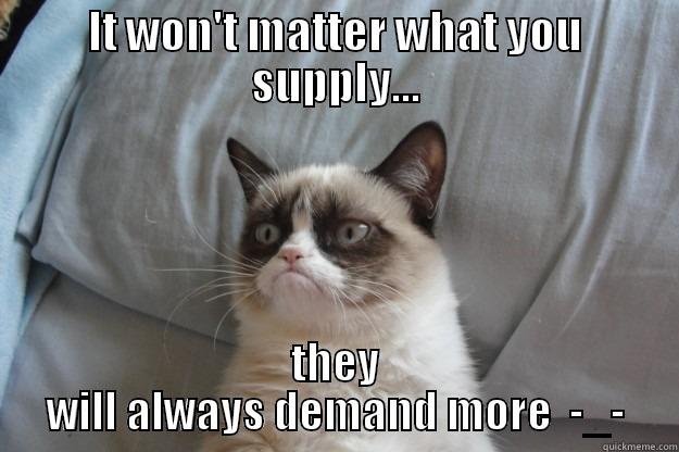 IT WON'T MATTER WHAT YOU SUPPLY... THEY WILL ALWAYS DEMAND MORE  -_- Grumpy Cat