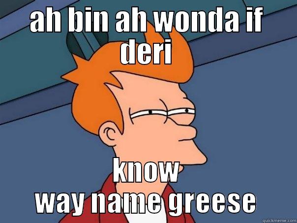 dry head - AH BIN AH WONDA IF DERI KNOW WAY NAME GREESE Futurama Fry