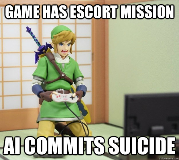 game has escort mission ai commits suicide  Angry Link