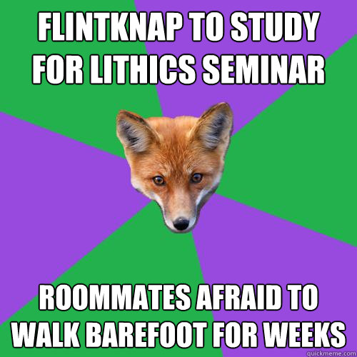 flintknap to study for lithics seminar roommates afraid to walk barefoot for weeks  Anthropology Major Fox