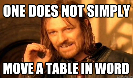 ONE DOES NOT SIMPLY MOVE A TABLE IN WORD  One Does Not Simply