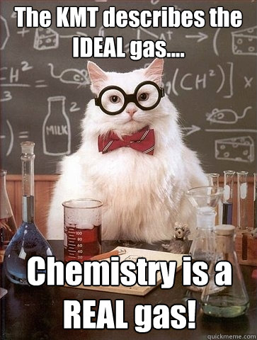 The KMT describes the IDEAL gas.... Chemistry is a REAL gas! - The KMT describes the IDEAL gas.... Chemistry is a REAL gas!  Chemistry Cat