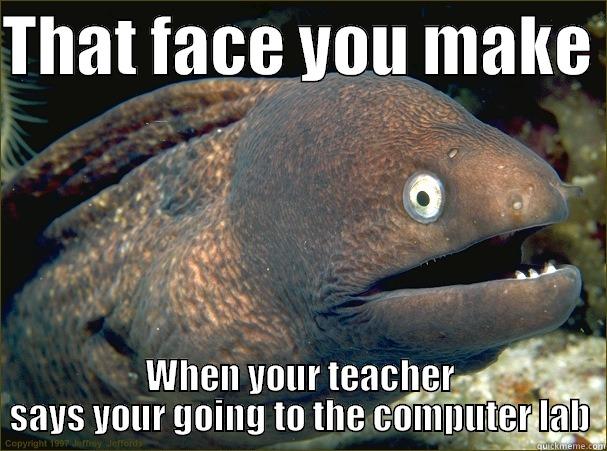 THAT FACE YOU MAKE  WHEN YOUR TEACHER SAYS YOUR GOING TO THE COMPUTER LAB Bad Joke Eel