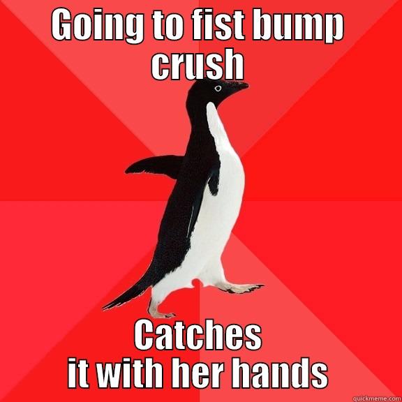 GOING TO FIST BUMP CRUSH CATCHES IT WITH HER HANDS Socially Awesome Penguin