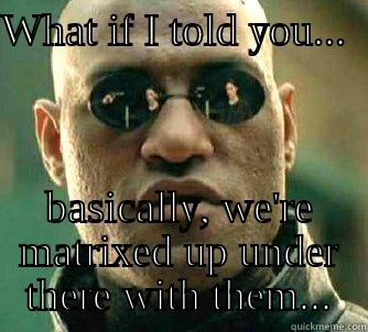 WHAT IF I TOLD YOU...   BASICALLY, WE'RE MATRIXED UP UNDER THERE WITH THEM... Matrix Morpheus