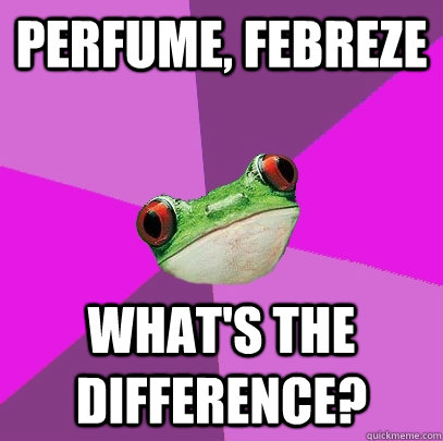 perfume, febreze what's the difference?  Foul Bachelorette Frog