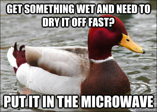 Get something wet and need to dry it off fast? Put it in the microwave  Malicious Advice Mallard