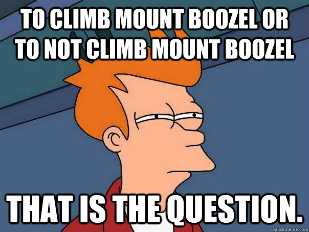 To climb Mount Boozel or to not climb Mount Boozel that is the question.  Futurama Fry