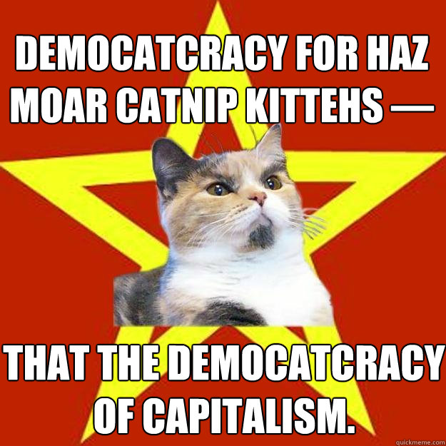 democatcracy for haz moar catnip kittehs —   that the democatcracy of capitalism.   Lenin Cat