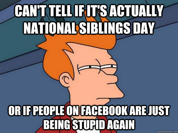 Can't tell if It's actually national siblings day Or if people on facebook are just being stupid again  Futurama Fry