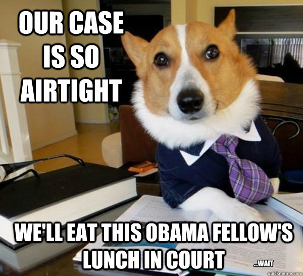 our case is so airtight we'll eat this obama fellow's lunch in court ...wait  Lawyer Dog