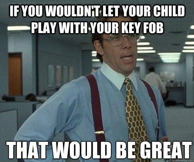 If you wouldn't let your child play with your key fob THAT WOULD BE GREAT  that would be great