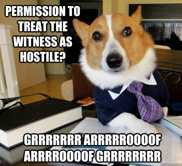 permission to treat the witness as hostile? grrrrrrr arrrrroooof arrrroooof grrrrrrrr  Lawyer Dog