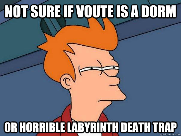 not sure if voute is a dorm or horrible labyrinth death trap  Futurama Fry