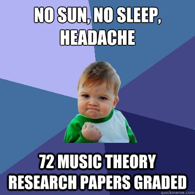 no sun, no sleep, headache 72 music theory research papers graded  Success Kid