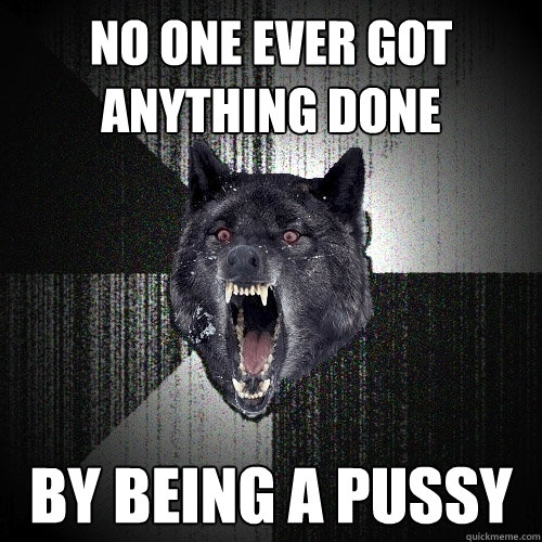 NO ONE EVER GOT ANYTHING DONE BY BEING A PUSSY  Insanity Wolf