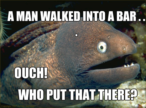 a man walked into a bar . . . ouch!  who put that there?  Bad Joke Eel