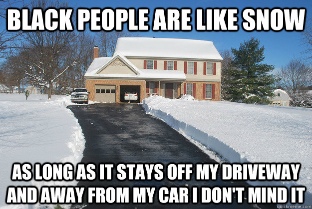 Black people are like snow as long as it stays off my driveway and away from my car i don't mind it - Black people are like snow as long as it stays off my driveway and away from my car i don't mind it  Misc