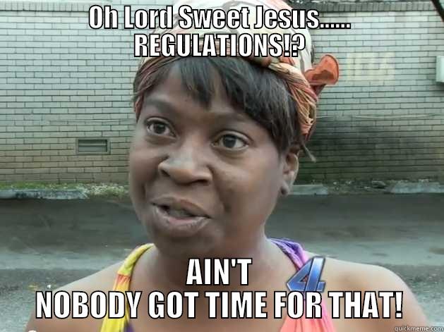 OH LORD SWEET JESUS...... REGULATIONS!? AIN'T NOBODY GOT TIME FOR THAT! Misc