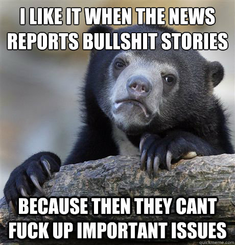 I like it when the news reports bullshit stories
 because then they cant fuck up important issues   Confession Bear