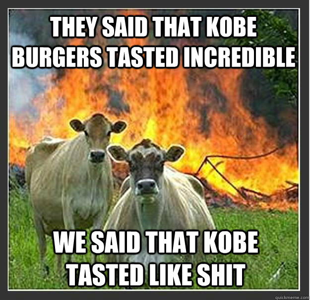 They said that kobe burgers tasted incredible we said that kobe tasted like shit  Evil cows