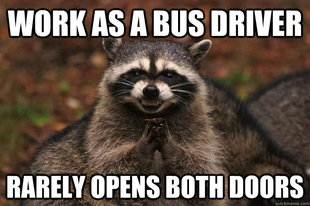 Work as a bus driver Rarely opens both doors - Work as a bus driver Rarely opens both doors  Evil Plotting Raccoon