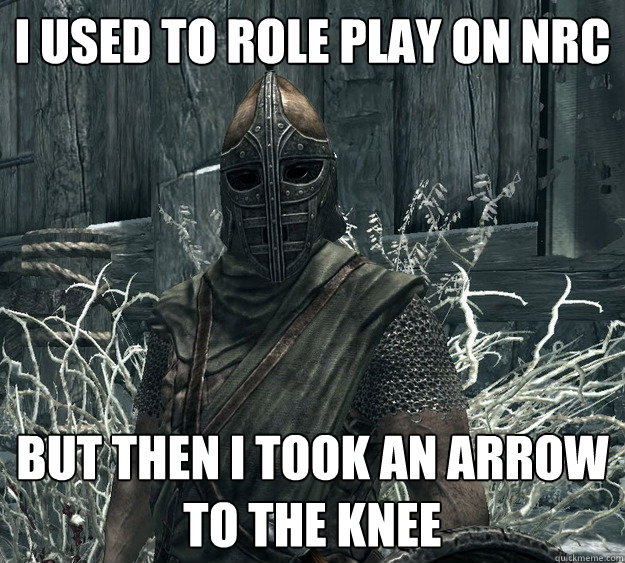 I used to role play on NRC But then I took an arrow to the knee  Skyrim Guard