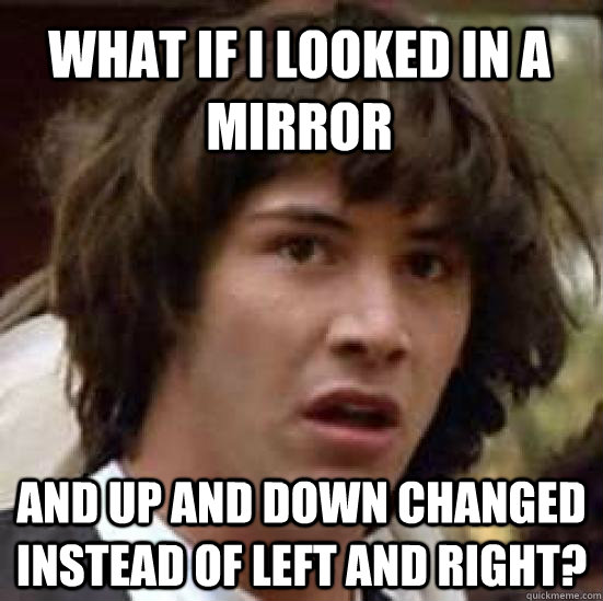 What if I looked in a mirror And up and down changed instead of left and right?  conspiracy keanu