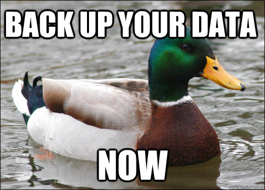 back up your data now - back up your data now  Actual Advice Mallard