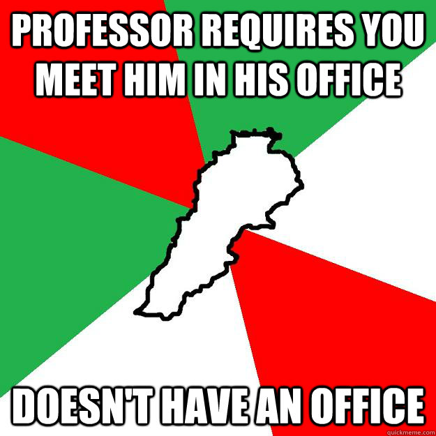 Professor requires you meet him in his office Doesn't have an office  