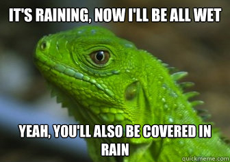 it's raining, now i'll be all wet yeah, you'll also be covered in rain  Sexually Insinuating Iguana