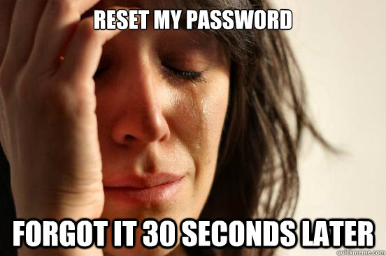 Reset my Password forgot it 30 seconds later - Reset my Password forgot it 30 seconds later  First World Problems