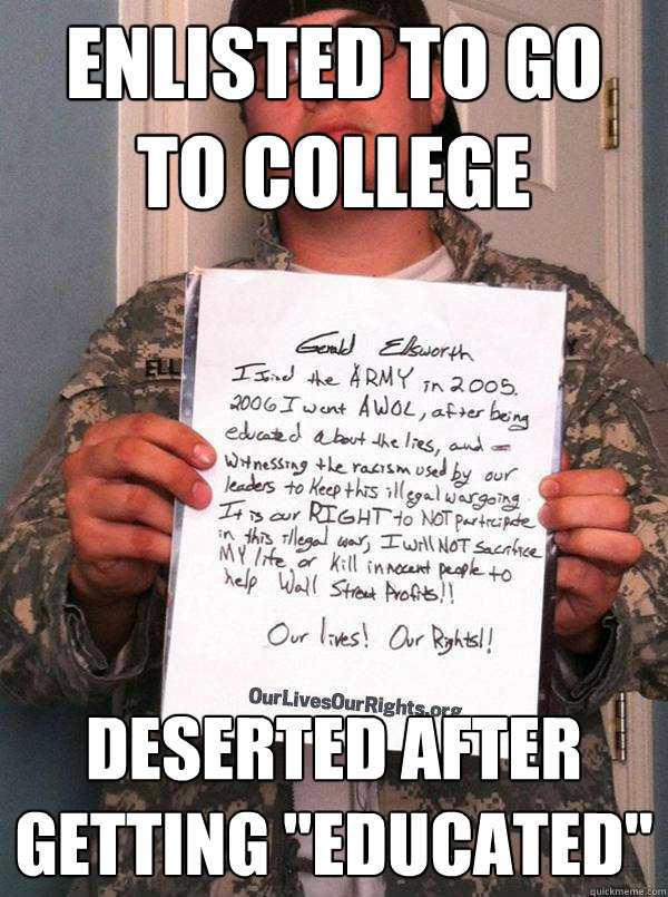 enlisted to go to college deserted after getting 