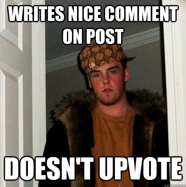 Writes nice comment on post doesn't upvote  Scumbag Steve