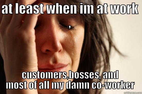 AT LEAST WHEN IM AT WORK , CUSTOMERS,BOSSES, AND MOST OF ALL MY DAMN CO-WORKER First World Problems