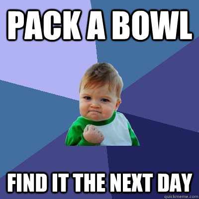 Pack a bowl find it the next day  Success Kid