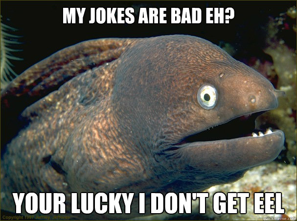 My jokes are bad eh? your lucky i don't get eel  - My jokes are bad eh? your lucky i don't get eel   Bad Joke Eel