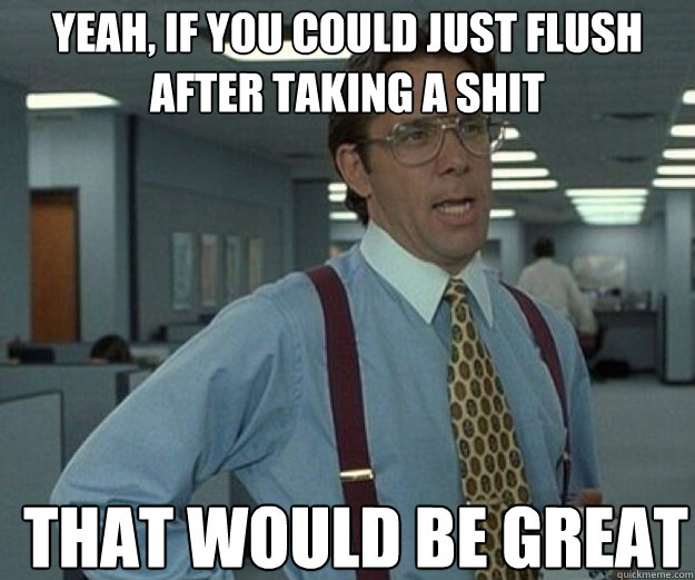 yeah, if you could just flush after taking a shit THAT WOULD BE GREAT - yeah, if you could just flush after taking a shit THAT WOULD BE GREAT  that would be great