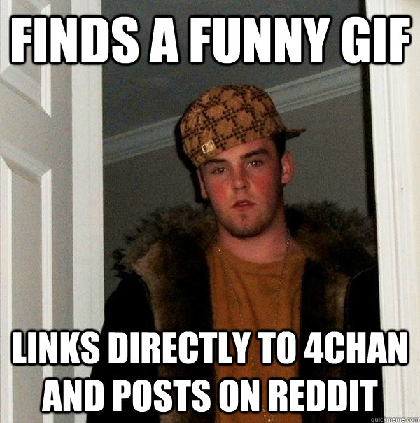 Finds a funny gif Links directly to 4chan and posts on Reddit  Scumbag Steve