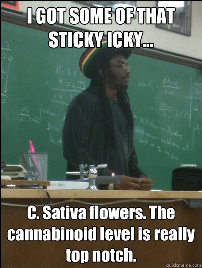 I GOT SOME OF THAT STICKY ICKY... C. Sativa flowers. The cannabinoid level is really top notch. - I GOT SOME OF THAT STICKY ICKY... C. Sativa flowers. The cannabinoid level is really top notch.  Rasta Science Teacher