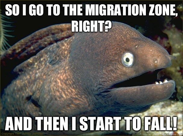 So I go to the migration zone, right? And then I start to FALL!  Bad Joke Eel