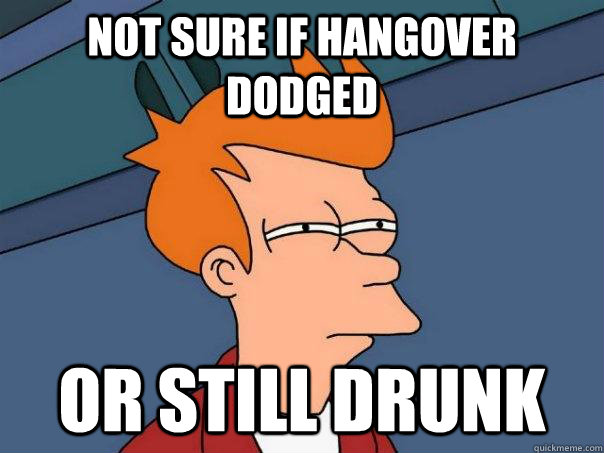 Not sure if hangover dodged or still drunk  Futurama Fry