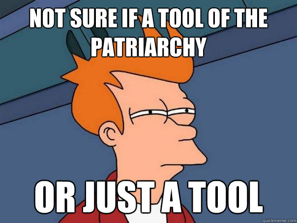 Not sure if a tool of the patriarchy or just a tool  Futurama Fry