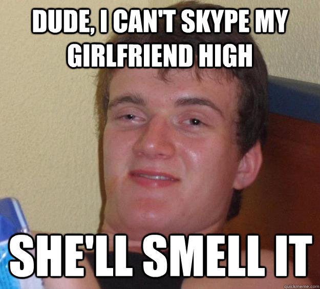 Dude, I can't skype my girlfriend high She'll smell it  10 Guy