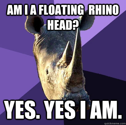 Am I a floating  Rhino Head? Yes. Yes I am.  Sexually Oblivious Rhino