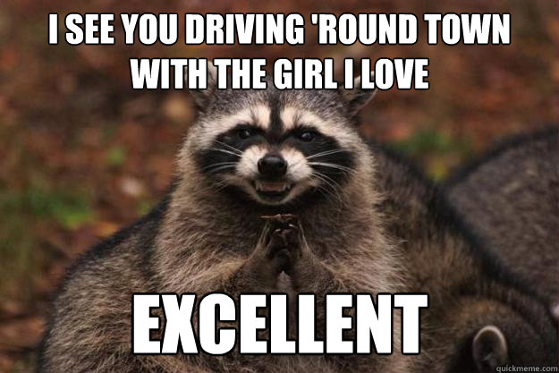 I see you driving 'round town
With the girl i love Excellent  Evil Plotting Raccoon