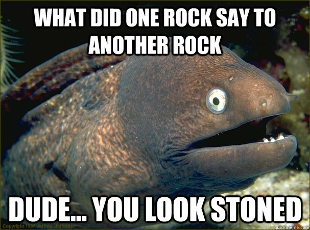 what did one rock say to another rock  dude... you look stoned  Bad Joke Eel