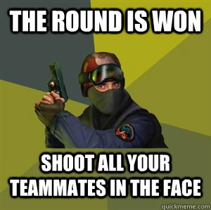 The round is won shoot all your teammates in the face  Counter Strike